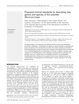 Proposed Minimal Standards for Describing New Genera and Species of the Suborder Micrococcineae