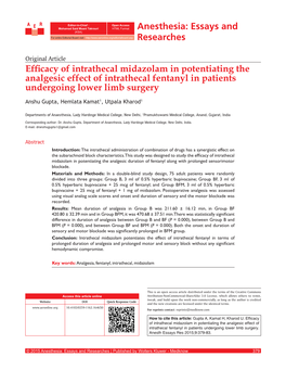 Anesthesia: Essays and (KSA) for Entire Editorial Board Visit : Researches