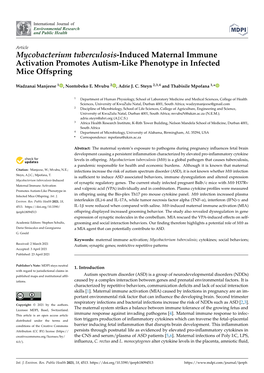 Mycobacterium Tuberculosis-Induced Maternal Immune Activation Promotes Autism-Like Phenotype in Infected Mice Offspring