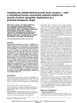 Targeting the Platelet-Derived Growth Factor Receptor a with a Neutralizing