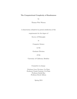The Computational Complexity of Randomness by Thomas Weir