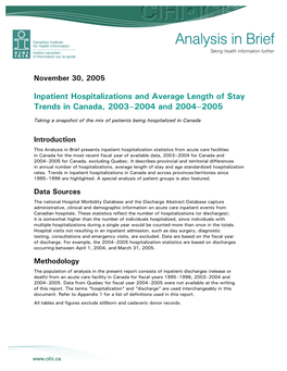 Inpatient Hospitalizations and Average Length of Stay Trends in Canada, 2003–2004 and 2004–2005