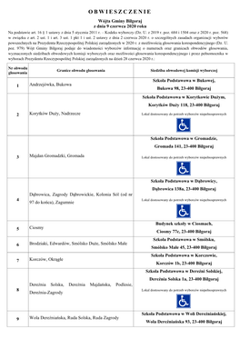 OBWIESZCZENIE Wójta Gminy Biłgoraj Z Dnia 9 Czerwca 2020 Roku