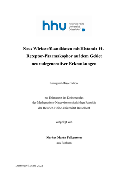 Neue Wirkstoffkandidaten Mit Histamin-H3- Rezeptor-Pharmakophor Auf Dem Gebiet