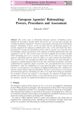 European Agencies Rulemaking: Powers, Procedures and Assessment