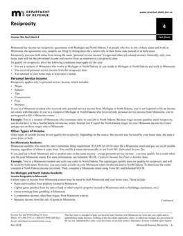 Income Tax Fact Sheet 4, Reciprocity