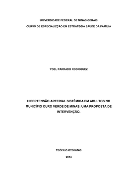 Hipertensão Arterial Sistêmica Em Adultos No Município Ouro Verde De Minas: Uma Proposta De Intervenção