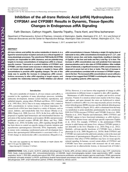 Atra) Hydroxylases CYP26A1 and CYP26B1 Results in Dynamic, Tissue-Specific Changes in Endogenous Atra Signaling