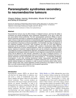 Paraneoplastic Syndromes Secondary to Neuroendocrine Tumours