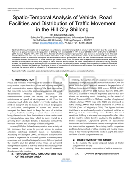 Spatio-Temporal Analysis of Vehicle, Road Facilities and Distribution of Traffic Movement in the Hill City Shillong Dr