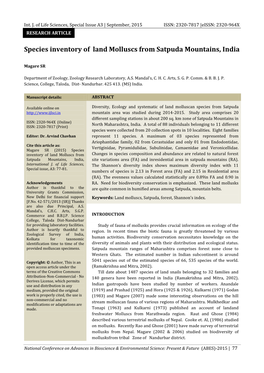 Species Inventory of Land Molluscs from Satpuda Mountains, India