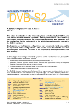 Laboratory Evaluations of DVB-S2 State-Of-The-Art Equipment