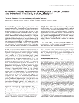 G-Protein-Coupled Modulation of Presynaptic Calcium Currents and Transmitter Release by a GABAB Receptor