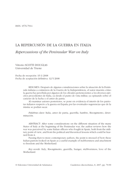La Repercusión De La Guerra En Italia = Repercussions of the Peninsular