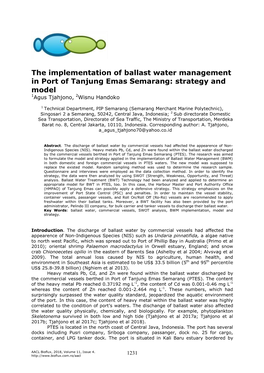 Tjahjono A., Handoko W., 2018 the Implementation of Ballast Water Management in Port of Tanjung Emas Semarang: Strategy and Model
