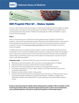 NIH Preprint Pilot Q1 – Status Update