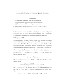 Cardano's Method for Roots of Cubic Equations