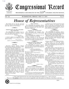 Congressional Record United States Th of America PROCEEDINGS and DEBATES of the 115 CONGRESS, SECOND SESSION