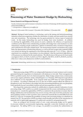 Processing of Water Treatment Sludge by Bioleaching