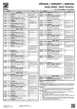 JABLONEC NAD NISOU Platí Od ��.��.���� Do 11.12.2021 Vlak Vlak Čas Druh Číslo Ze Sm Ěru Poznámky Čas Druh Číslo Ze Sm Ěru Poznámky