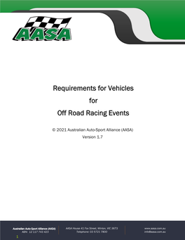 Requirements for Vehicles for Off Road Racing Events