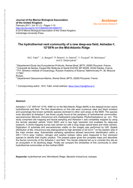 The Hydrothermal Vent Community of a New Deep-Sea Field, Ashadze-1, 12