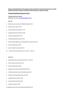 Finchley Road Route Departure Times