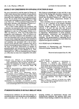 14 LETTERS to the EDITORS 565 EFFECT of CIMETIDINE on GONADAL FUNCTION in MAN We Were Interested to Read the Paper by Wang Et Al