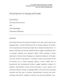 New Perspectives on Language and Thought