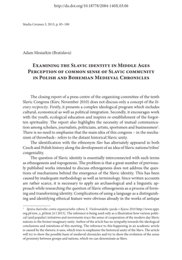 Perception of Common Sense of Slavic Community in Polish and Bohemian Medieval Chronicles