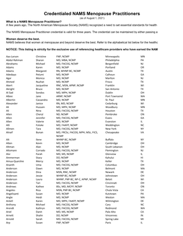 Credentialed NAMS Menopause Practitioners