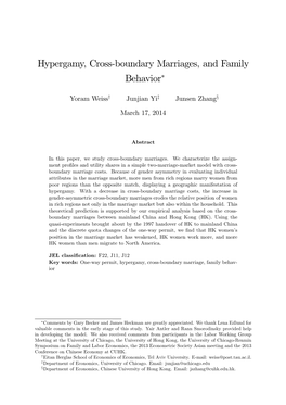 Hypergamy, Cross&Boundary Marriages, and Family Behavior