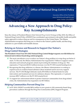 Advancing a New Approach to Drug Policy: Key Accomplishments