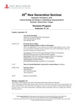 26Th NGS Honolulu Agenda