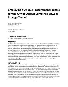 Employing a Unique Procurement Process for the City of Ottawa Combined Sewage Storage Tunnel