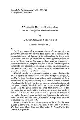 A Geometric Theory of Surface Area Part II: Triangulable Parametric Surfaces