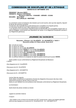 Commission De Discipline Et De L'ethique