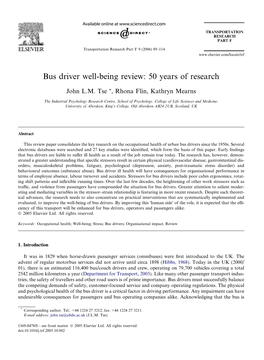 Bus Driver Well-Being Review: 50 Years of Research