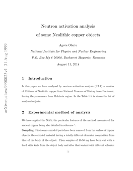 Neutron Activation Analysis of Some Neolithic Copper Objects