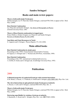 Sandro Stringari Books and Main Review Papers: Main Edited Books