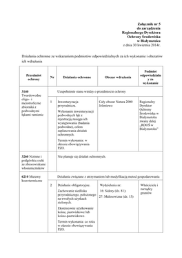 Załącznik Nr 5 Do Zarządzenia Regionalnego Dyrektora Ochrony Środowiska W Białymstoku Z Dnia 30 Kwietnia 2014R