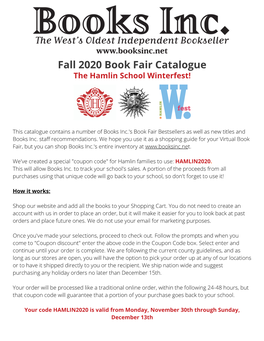 Fall 2020 Book Fair Catalogue the Hamlin School Winterfest!