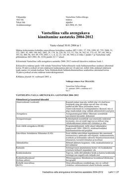 Vastseliina Valla Arengukava Kinnitamine Aastateks 2004-2012