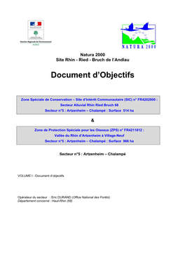 Document D'objectifs Arrêté Pour Un Site Natura 2000 Est Tenu À La Disposition Du Public Dans Les Mairies Des Communes Concernées Par Le Site