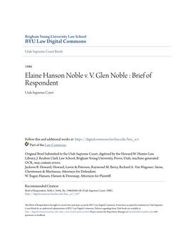 Elaine Hanson Noble V. V. Glen Noble : Brief of Respondent Utah Supreme Court