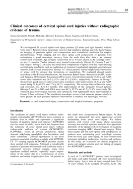 Clinical Outcomes of Cervical Spinal Cord Injuries Without Radiographic Evidence of Trauma