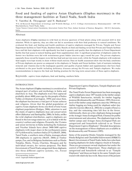 Food and Feeding of Captive Asian Elephants (Elephas Maximus) in the Three Management Facilities at Tamil Nadu, South India V