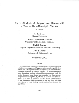 An S-I-S Model of Streptococcal Disease with a Class of Beta-Hemolytic Carriers BU-1524-M