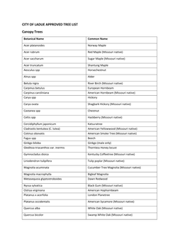 City of Ladue -Approved Tree Listing