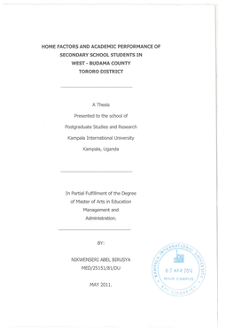 Home Factors and Academic Performance of Secondary School Students In